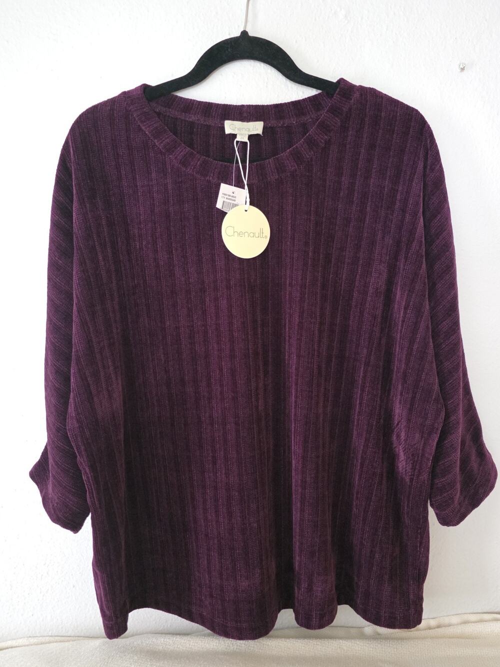Chenault Deep Purple Ribbed Knit Top Blouse 3/4 Sleeve Casual Soft Comfy 2X NWT